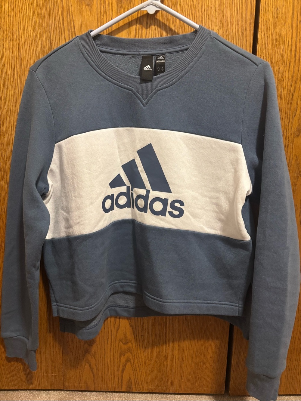 adidas Blue and White Logo Pullover Crop-top Sweatshirt